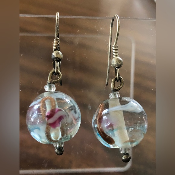 Vintage Czechoslovakian hand blown glass earrings - Picture 2 of 14